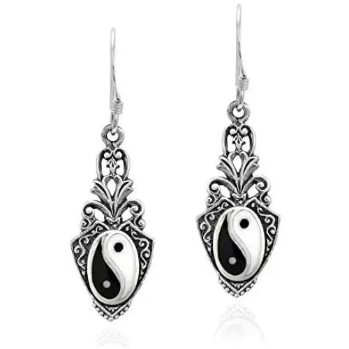 Vintage Style Balance of Life Yin Yang Symbol .925 Sterling Silver Dangle Earrings Vintage Style Balance of Life Yin Yang Symbol .925 Sterling Silver Dangle Earrings