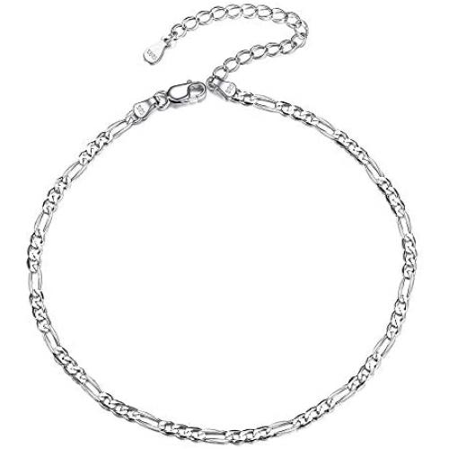 ChicSilver 925 Sterling Silver Ankle Bracelet for Women, Simple Durable Cuban Link/Figaro/Twist Rope Chain Anklets for Beach Party(with Gift Box)