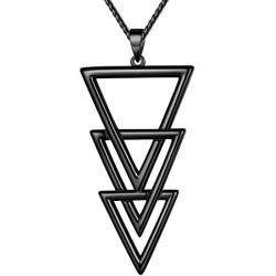 beautlace Three Triangles Geometric Necklaces 18K Gold/Silver/Black Gun Plated Circle and Square Pendant Charm Minimalist Jewelry for Men and Women