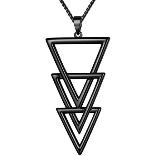 beautlace Three Triangles Geometric Necklaces 18K Gold/Silver/Black Gun Plated Circle and Square Pendant Charm Minimalist Jewelry for Men and Women