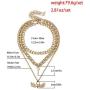 Chargances Key and Lock Necklace with Heart Pendant Gold Chunky Chain Choker Heart Pendant Necklace for Women and Girls Boho Multi Layer Jewelry