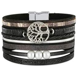 JOVIVI Tree of Life Leather Bracelets Handmade Wide Braided Multilayer Leather Bangle Wrap Wristbands Bohemian Jewelry for Women Girls Birthday Gifts