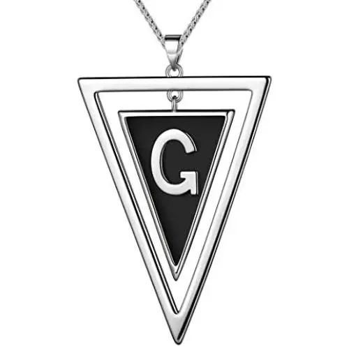 beautlace Double Triangle Letter Necklaces Silver/18K Gold/Black Gun Plated Initial Geometric Minimalist Pendant Alphabet Name Necklace Jewelry for Men and Women KP0158