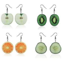 YJX 4 Pairs Fashion Fruit Drop Earrings Set, Acrylic Handmade Hanging Earrings for Women Girls, Gift for Valentines Day, Mothers Day, Womens Day