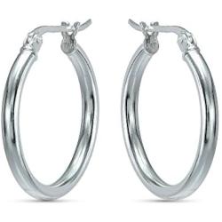 Sterling Silver 2mm Thickness High Polished Round Hoop Earrings, 15mm, 20mm, 25mm