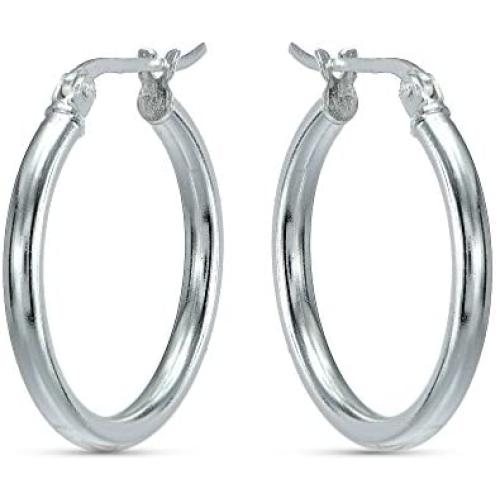 Sterling Silver 2mm Thickness High Polished Round Hoop Earrings, 15mm, 20mm, 25mm