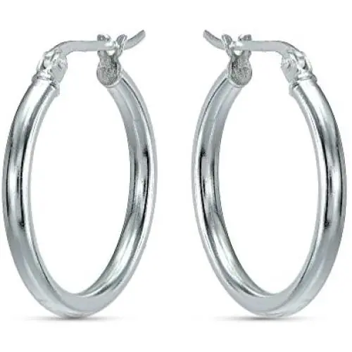 Sterling Silver 2mm Thickness High Polished Round Hoop Earrings, 15mm, 20mm, 25mm