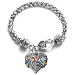 Inspired Silver - Silver Pave Heart Charm Bracelet with Cubic Zirconia Jewelry