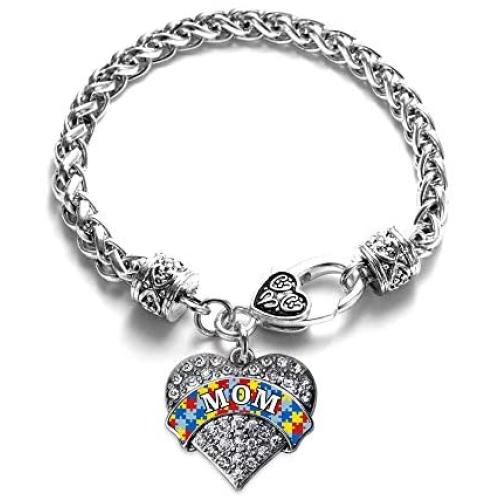 Inspired Silver - Silver Pave Heart Charm Bracelet with Cubic Zirconia Jewelry