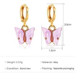 coadipress 6 Pairs Butterfly Huggie Hoop Earrings Set for Women Girls Cute Colorful Acrylic Gold Plated Dangle Drop Statement Earrings Teen Kids Trendy Jewelry Gift