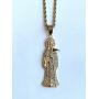 Men Women 925 Italy Gold Finish Santa Muerte Pendant Stainless Steel Real 2.5 mm Rope Chain Necklace, Mens Jewelry, Iced Pendant, Rope Necklace Nuestra Señora de la Santa Muerte
