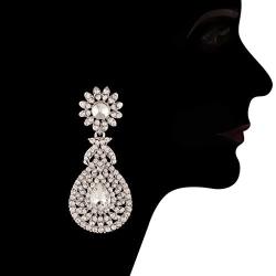 Aheli Classy Silver Tone Bollywood Wedding Party Wear Drop Dangle Earrings for Women Ethnic Indian Fashion Jewelry