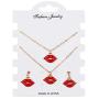 Red Lip Necklace Pendant Mouth Kiss Lips Bracelet Lip Dangle Stud Earrings Set for Women Girls Personalized Creative Fashion Jewelry