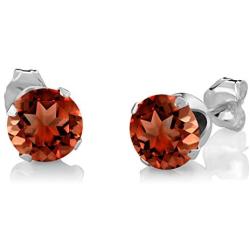 Gem Stone King Red Garnet and White Diamond 925 Sterling Silver Pendant Necklace Earrings Set 3.05 Ct Round Cut with 18 Inch Silver Chain