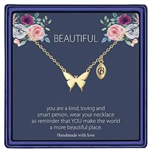 MONOOC Butterfly Necklace for Women Girls, 14K Gold Plated Dainty Butterfly Pendant Necklace Initial Necklaces Cute Minimalist Butterfly Jewelry Gifts for Teen Girls
