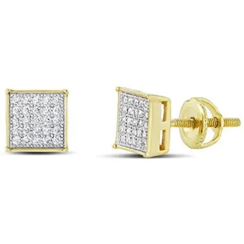 Men Women Iced Out 18k Two Toned Finish Lab Diamond CZ Screw back Stud Earnings 6MM aretes para hombre - Mens Earrings, Screw Back, Mens Jewelry, Hip hop Earring