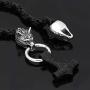 GuoShuang Men Stainless Steel Wolf Head Norse Viking Amulet Thor Hammer Pendant Necklace Viking King Chain