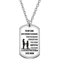AGR8T Pendant Necklaces Son Birthday Graduation Gifts from Mom Stainless Steel - to My Son You are Braver Stronger Smarter Than You Think