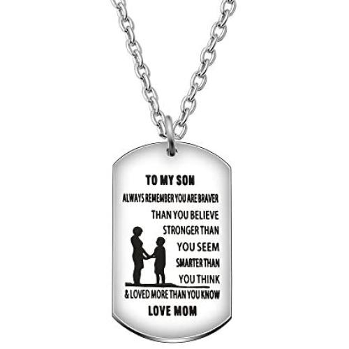 AGR8T Pendant Necklaces Son Birthday Graduation Gifts from Mom Stainless Steel - to My Son You are Braver Stronger Smarter Than You Think