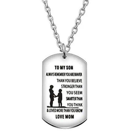 AGR8T Pendant Necklaces Son Birthday Graduation Gifts from Mom Stainless Steel - to My Son You are Braver Stronger Smarter Than You Think