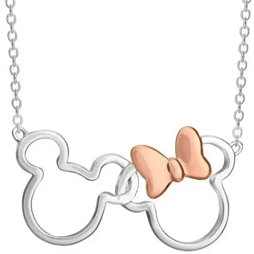 Disney Mickey and Minnie Mouse Jewelry for Women, Silver Plated Interlocking Mickey and Minnie Mouse Pendant Necklace; Disney Mickey and Minnie Mouse Jewelry for Women, Silver Plated Interlocking Mickey and Minnie Mouse Pendant Necklace;