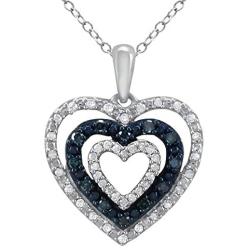 Triple Heart Pendant for Girls in 925 Sterling Silver Real Diamond Necklace for Women (I-J Color, I2-I3 Clarity) Treated Blue Diamonds Jewelry by Pipa Bella