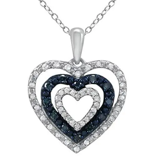 Triple Heart Pendant for Girls in 925 Sterling Silver Real Diamond Necklace for Women (I-J Color, I2-I3 Clarity) Treated Blue Diamonds Jewelry by Pipa Bella Triple Heart Pendant for Girls in 925 Sterling Silver Real Diamond Necklace for Women (I-J Color, I2-I3 Clarity) Treated Blue Diamonds Jewelry by Pipa Bella