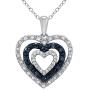 Triple Heart Pendant for Girls in 925 Sterling Silver Real Diamond Necklace for Women (I-J Color, I2-I3 Clarity) Treated Blue Diamonds Jewelry by Pipa Bella