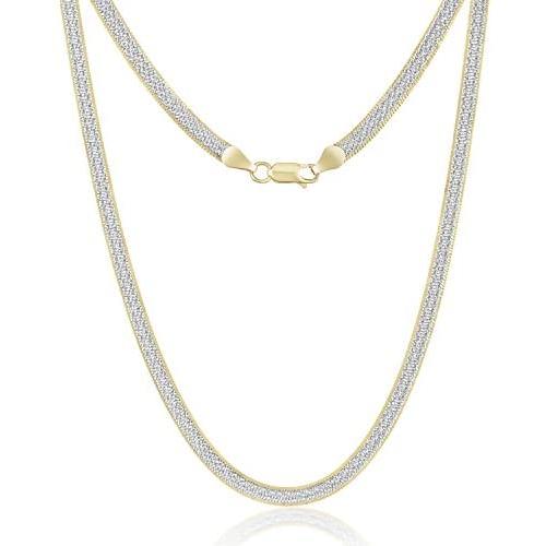 .925 Two Tone Sterling Silver 4.5MM or 5.5MM Flexible Flat Magic Herringbone Chain Necklace