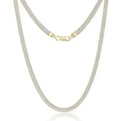 .925 Two Tone Sterling Silver 4.5MM or 5.5MM Flexible Flat Magic Herringbone Chain Necklace .925 Two Tone Sterling Silver 4.5MM or 5.5MM Flexible Flat Magic Herringbone Chain Necklace