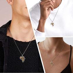Nofade Silver Africa Map with Elephant/Eye of Horus Pendant Gold&Silver Two Tone Vintage African Style Necklace for Women Men, Chain 18