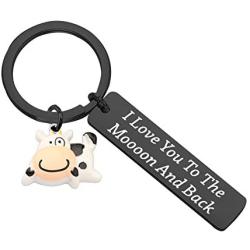 BAUNA Cute Cow Keychain Cow Lover Jewelry I Love You To The Moooon And Back Farm Animal Lover Gifts For Farmers Best Friend