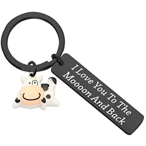 BAUNA Cute Cow Keychain Cow Lover Jewelry I Love You To The Moooon And Back Farm Animal Lover Gifts For Farmers Best Friend