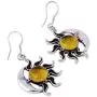 NOVICA Natural Amber .925 Sterling Silver Sun and Moon Dangle Earrings, Resplendent Sunset