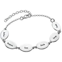 MyNameNecklace Personalized Oval Mom Bracelet with Names - Custom Multiple Charm Jewelry - Gift for Women Wife Girlfriend Bridesmaid