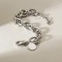 CIUNOFOR CZ Bracelet for Women Girls Wide Cuban Curb Link Bracelet Italian Style Oval Bracelet Silver Rose Gold Plated Adjustable Stainless Steel Chain with Round Disc Charm