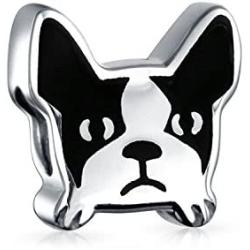 Pet Frenchie French Bulldog Dog Charm Bead For Women Teen Black White Enamel .925 Sterling Silver Fits European Charm Bracelet