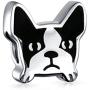Pet Frenchie French Bulldog Dog Charm Bead For Women Teen Black White Enamel .925 Sterling Silver Fits European Charm Bracelet