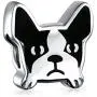 Pet Frenchie French Bulldog Dog Charm Bead For Women Teen Black White Enamel .925 Sterling Silver Fits European Charm Bracelet