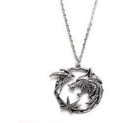 Wild Hunt Wolf Obsidian Star Swallow Witcher Cosplay Round Medallion Women Men Punk Jewelry Pendant Necklace Chain