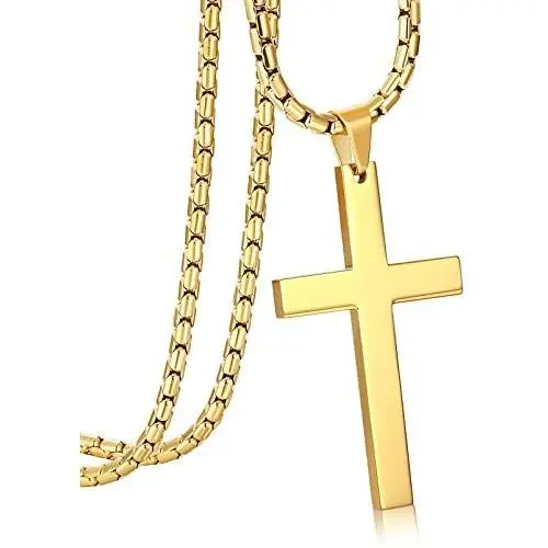 ORAZIO 3MM Stainless Steel Chain Cross Pendant Necklace for Men 22 24 30 Inches ORAZIO 3MM Stainless Steel Chain Cross Pendant Necklace for Men 22 24 30 Inches