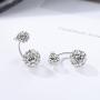 BEAUTY Crystal Ball Earring 925 Sterling Silver Rhinestone Double Ball Earring Jewelry For Women
