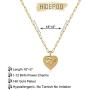 Hidepoo Birth Flower Necklaces for Women, 14K Gold Plated Dainty Paperclip Chain Engraved Floral Heart Necklace Simple Birth Month Flower Pendant Necklace Personalized Jewelry Birthday Gift for Women