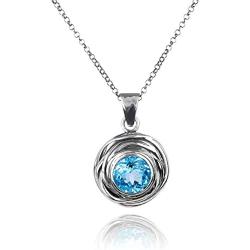 PZ Paz Creations 925. Sterling Silver Swirl Design Solitaire Gemstone Pendant Necklace