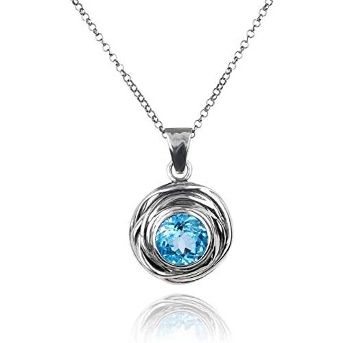 PZ Paz Creations 925. Sterling Silver Swirl Design Solitaire Gemstone Pendant Necklace