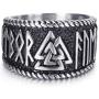 Elfasio Mens Stainless Steel Ring Viking Valknut Scandinavn Odin Symbol Norse Text Vintage Jewelry