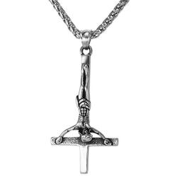 U7 Inverted Cross Necklace Vintage Enamel Black Satanic Jewelry Stainless Steel Skull Pendant for Men Women -Gift Packed