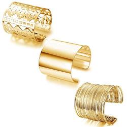 FUNRUN JEWELRY 3PCS Cuff Bangle Bracelet for Women Wide Grooved Wire Metal Circle Bracelet Adjustable