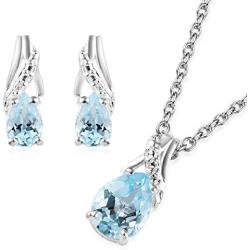 Shop LC 925 Sterling Silver Dangle Drop Earrings Chain Pendant Necklace Prom Purple Jewelry Sets for Women 20(Amethyst/Garnet/Citrine/Topaz/Tourmaline)