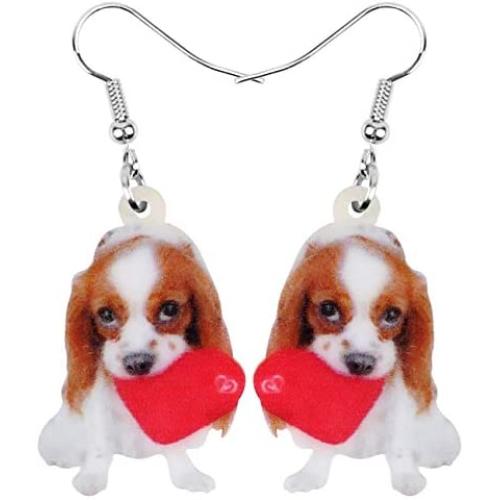 NEWEI Acrylic Valentines Day Puppy Dog Earrings Dangle Drop Sweet Pet Jewelry For Women Girl Charm Gift